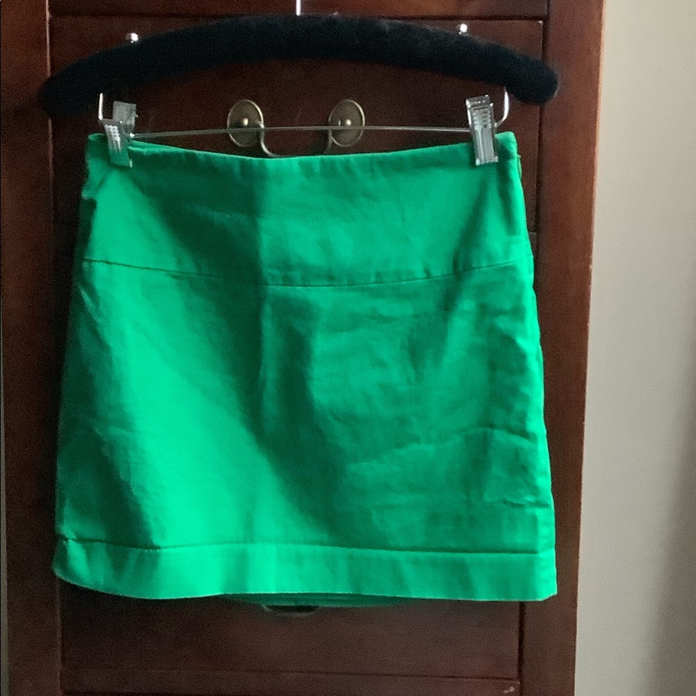 Green cotton sateen mini skirt from Express